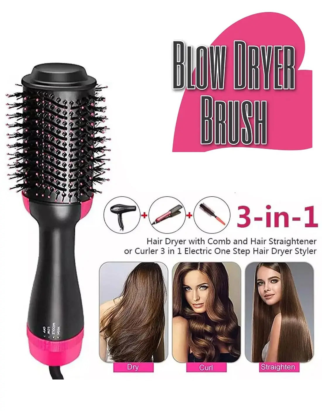 One-Step Hair Dryer & Volumizer Brush – 1200W Professional Hot Air Styler for All Hair Types ✨