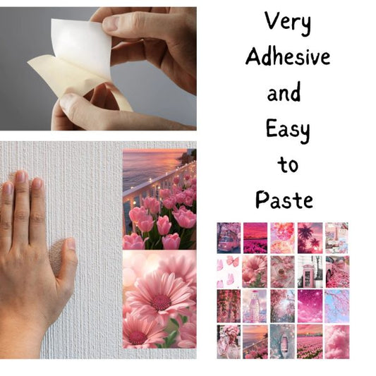 Pink Wall Collage Pack of 20 Aesthetic Bedroom Décor Stickers & Photo Prints