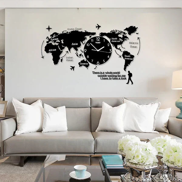 Wooden World Map Wall Clock – 3D Digital Design, 24×24 Inches Home & Office Decor