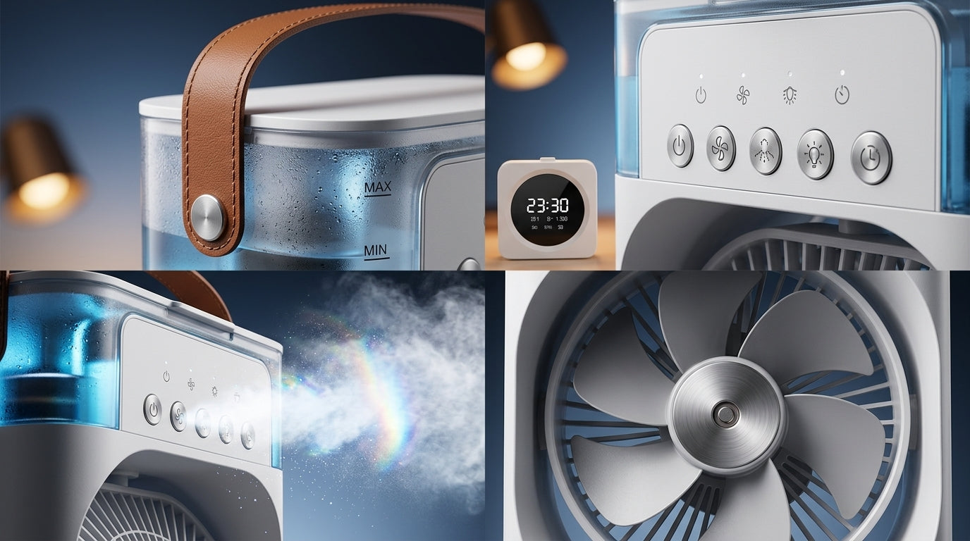 Portable Mini Air Cooler Fan with Mist Humidifier & LED Night Light