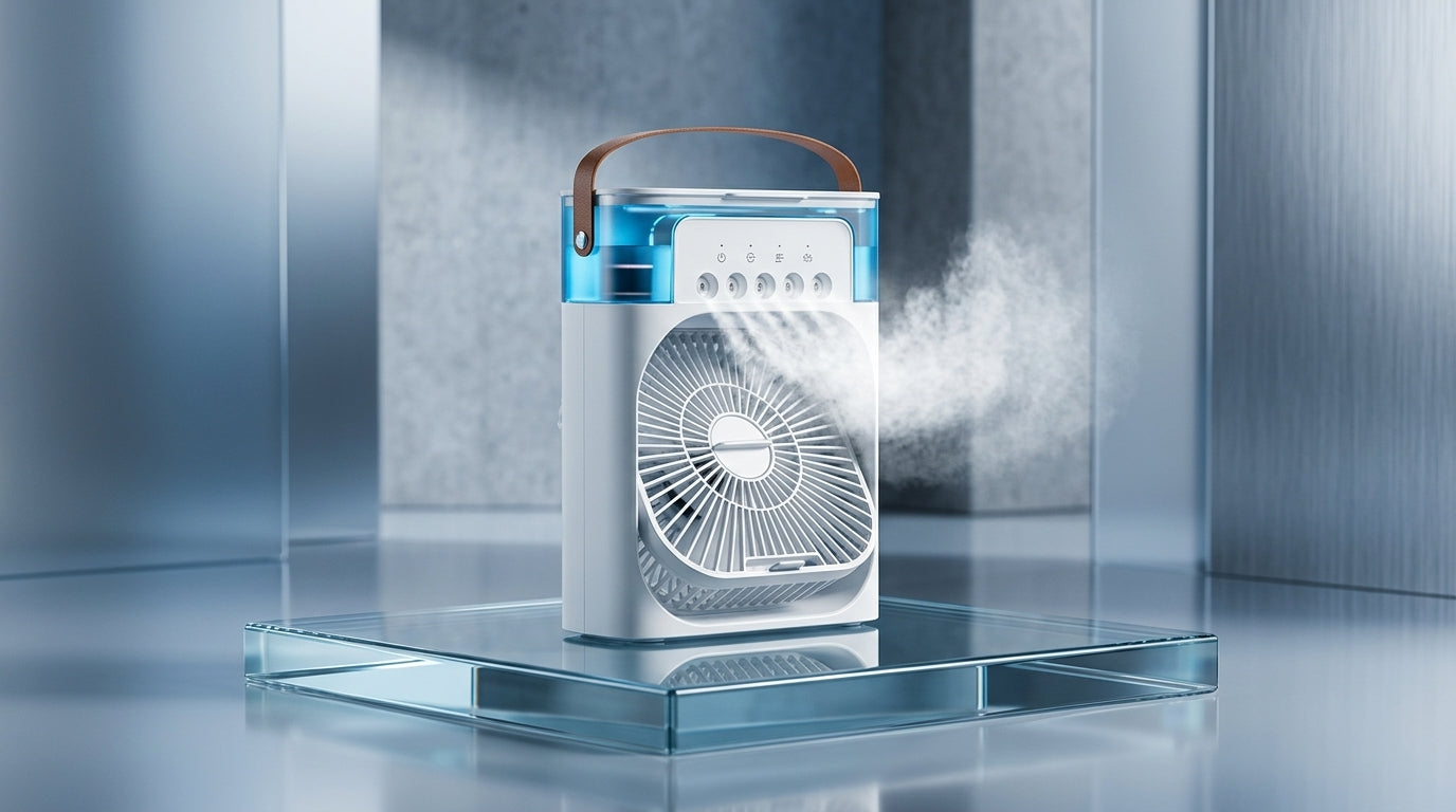 Portable Mini Air Cooler Fan with Mist Humidifier & LED Night Light