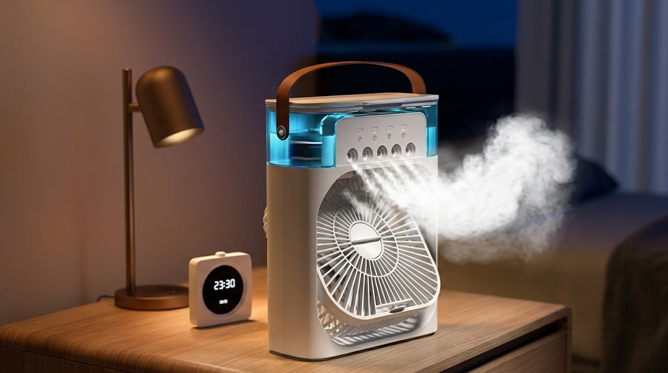 Portable Mini Air Cooler Fan with Mist Humidifier & LED Night Light