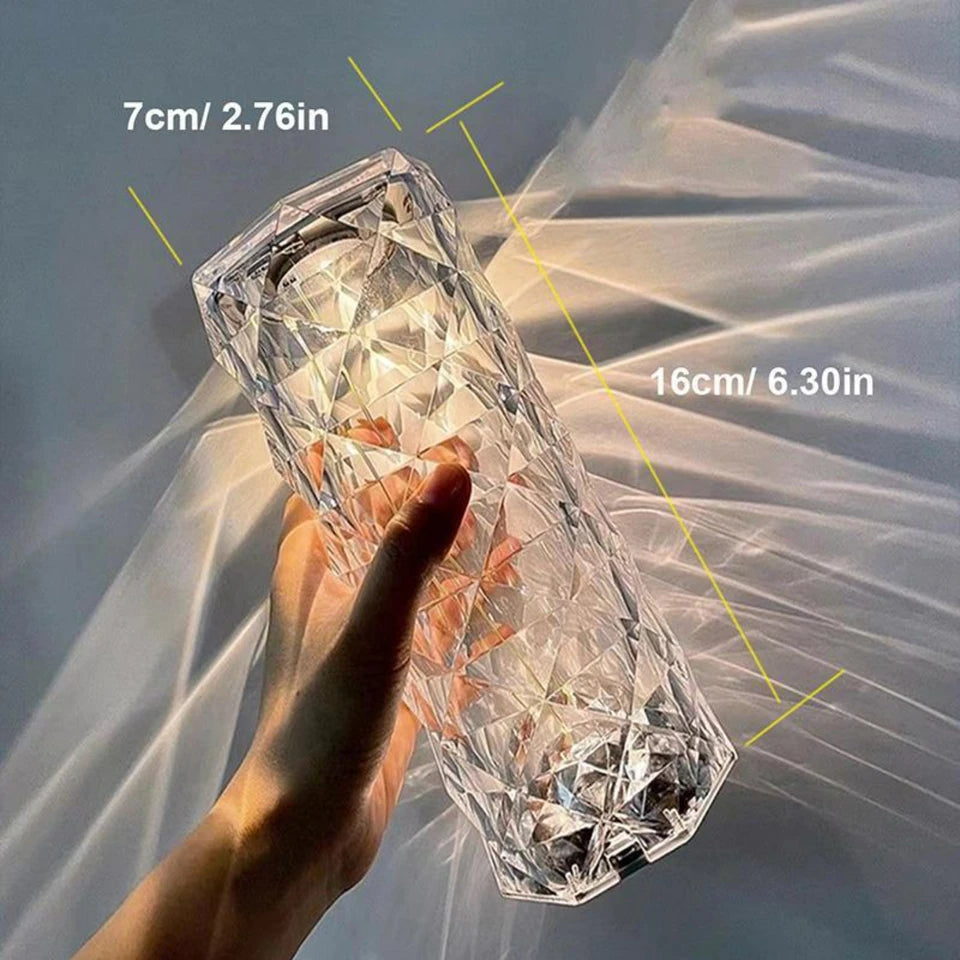 16 Colors Crystal Rose Touch Lamp – USB Rechargeable Acrylic Bedside Table Lamp with Remote
