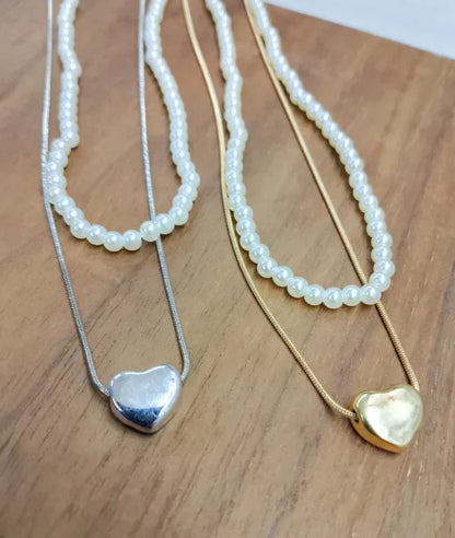 Elegant Double Layer Heart Pearl Pendant Necklace – Women’s Party Jewelry & Gift Accessory