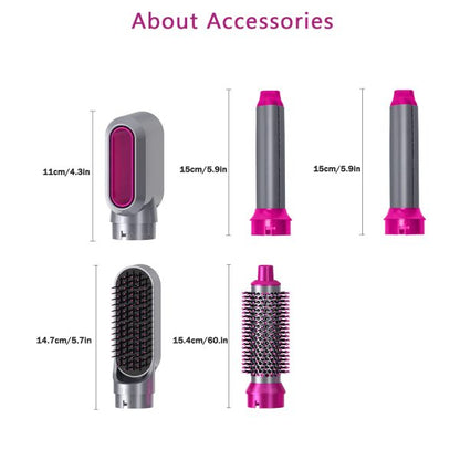 5 in 1 Hair Dryer Brush – Electric Blow Dryer, Straightener & Curling Wand Kit with Detachable Brushes (Random Color)