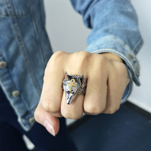 Punk Anubis Egyptian Cross Beast Ring - Image 3