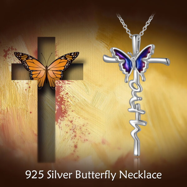 Sterling Silver Butterfly Cross Necklace Jewlery Gifts for Women - Image 4
