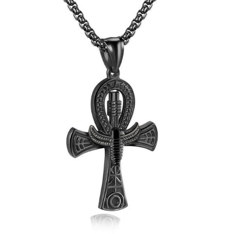 Titanium Steel Men’s Necklace Egyptian Life Cross Pendant