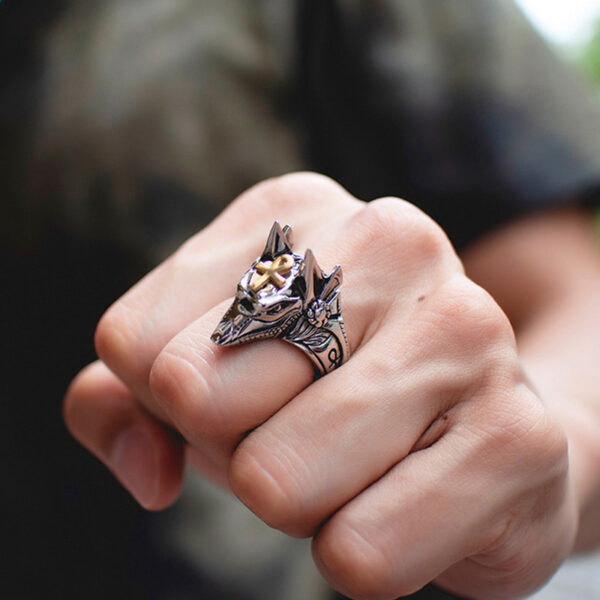 Punk Anubis Egyptian Cross Beast Ring - Image 2