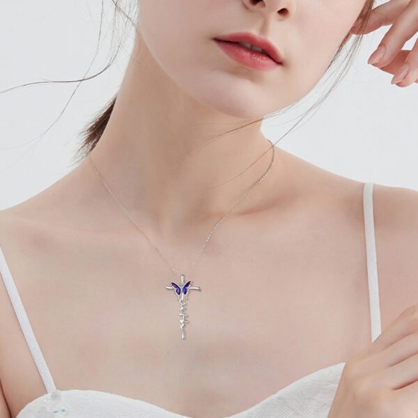 Sterling Silver Butterfly Cross Necklace Jewlery Gifts for Women - Image 2