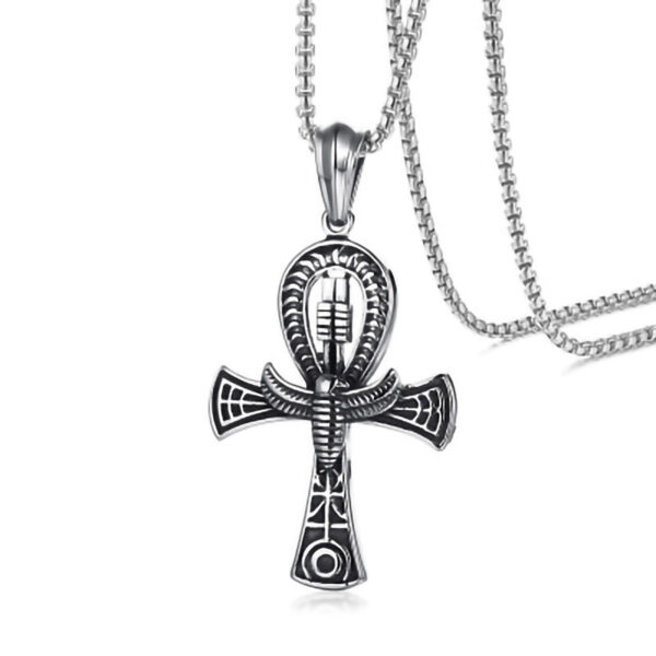 Titanium Steel Men's Necklace Egyptian Life Cross Pendant - Image 2