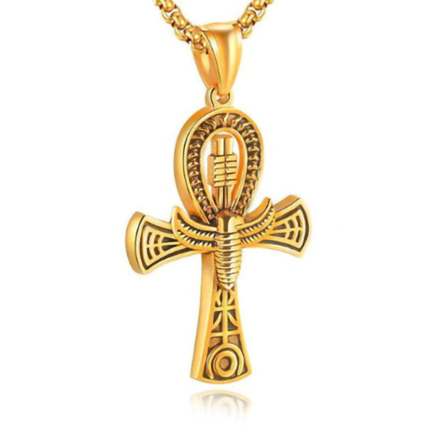 Titanium Steel Men's Necklace Egyptian Life Cross Pendant - Image 8