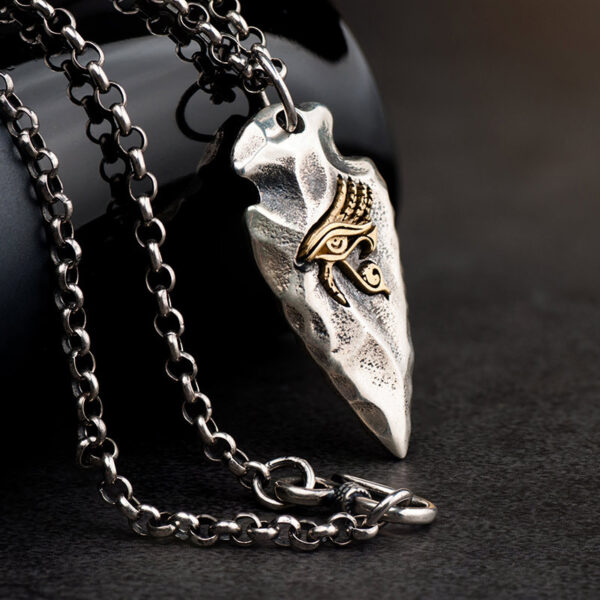 Vintage Thai Silver Stone Spear Pendant Egyptian Eye Of Horus Necklace - Image 5